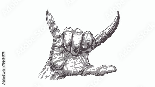 Hand folded into horn symbol rock gesture Hand drawn photo