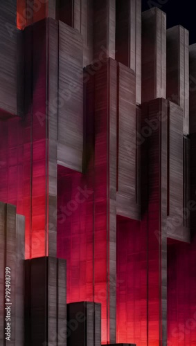 Brutalist architecture with red lighting - reworked generative AI