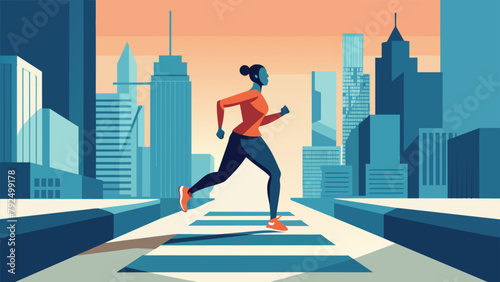 A solo runner makes their way through a bustling city dodging pedestrians and navigating busy intersections with grace and determination. The