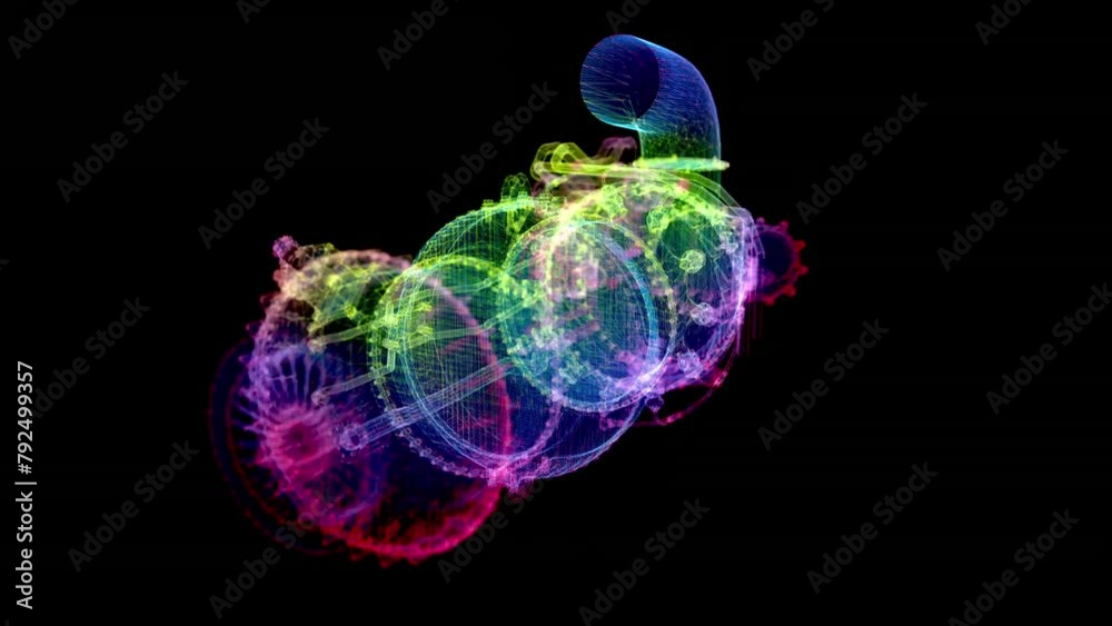 Digital particle formed form 3d model Gas turbine engine. Abstract industrial equipment Digital particle formed form 3d model Gas turbine engine. Abstract industrial equipment