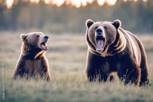 'grizzly mouth open animal bear brown mammal nature growling angry mean carnivore wild' photo