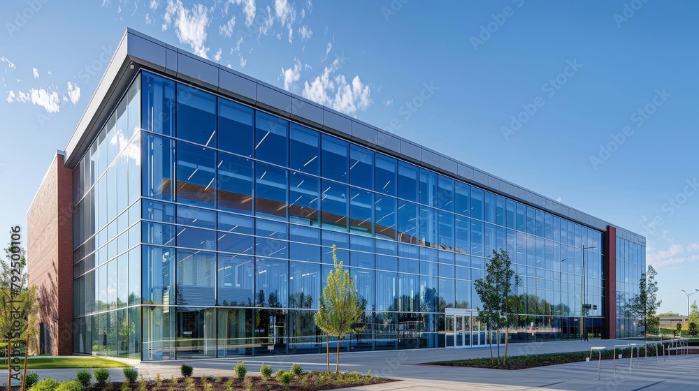 The sleek architecture of the business building seamlessly integrates with the sky above, as its reflective surface mirrors the celestial wonders overhead.