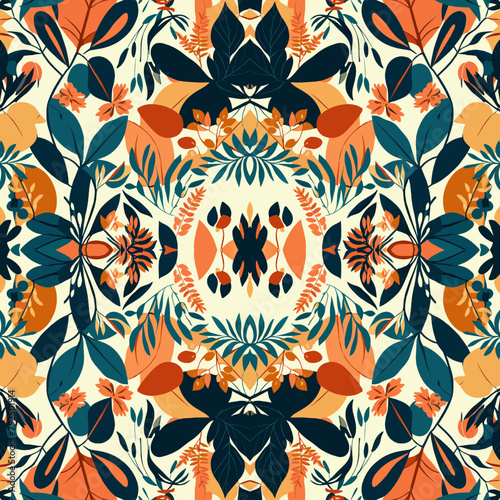 Seamless floral pattern with decorative flowers and leaves. Vector illustration.