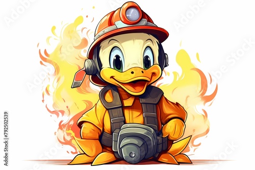 cartoon illustration, a firefighter duck photo
