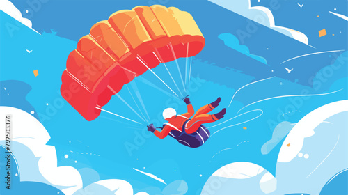 Sky diver top view. Parachute jump. Cartoon vector