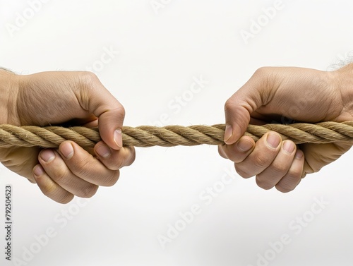 Two hands from opposite sides pulling a thick rope, representing competition or struggle.