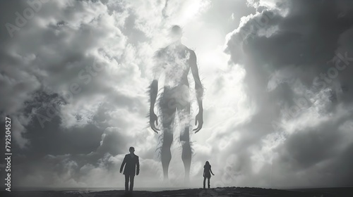 Whispers of Courage:Silhouetted Figures Facing the Storm with Resolute Determination