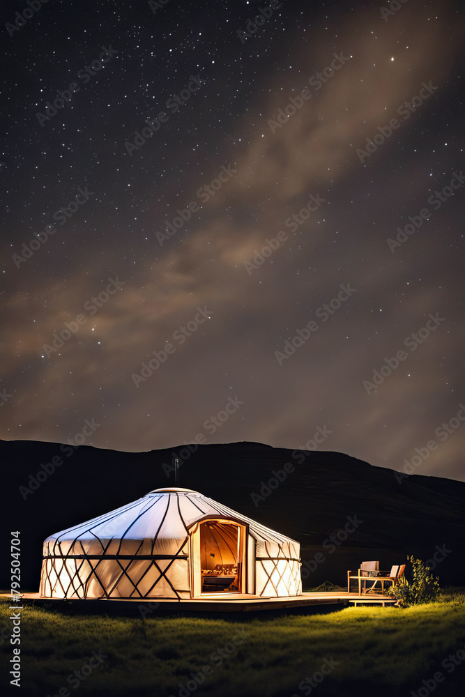 glamping yurt at night under the milky way
