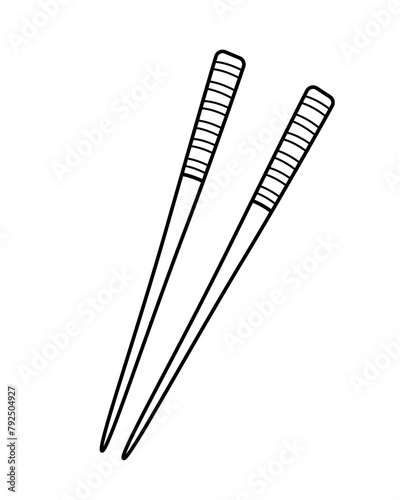 Chopsticks Japanese chinese sticks in hand drawn doodle style. Asian food for restaurants menu, vector illustration. © Elenglush