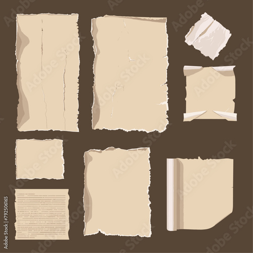 collection of vintage papers with frayed edges and handwritten notes, scattered across a wooden desk