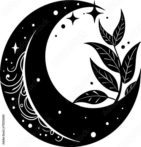 Golden boho style elements, golden mystic boho crescent moon design