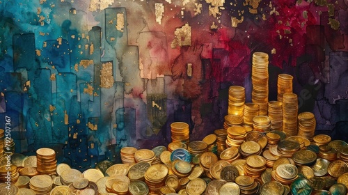 Gleaming Trends: Depict the upward trajectory of gold prices through watercolor art. photo