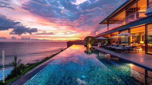 This is a photo of a luxury hotel with an infinity pool overlooking the ocean © Awais