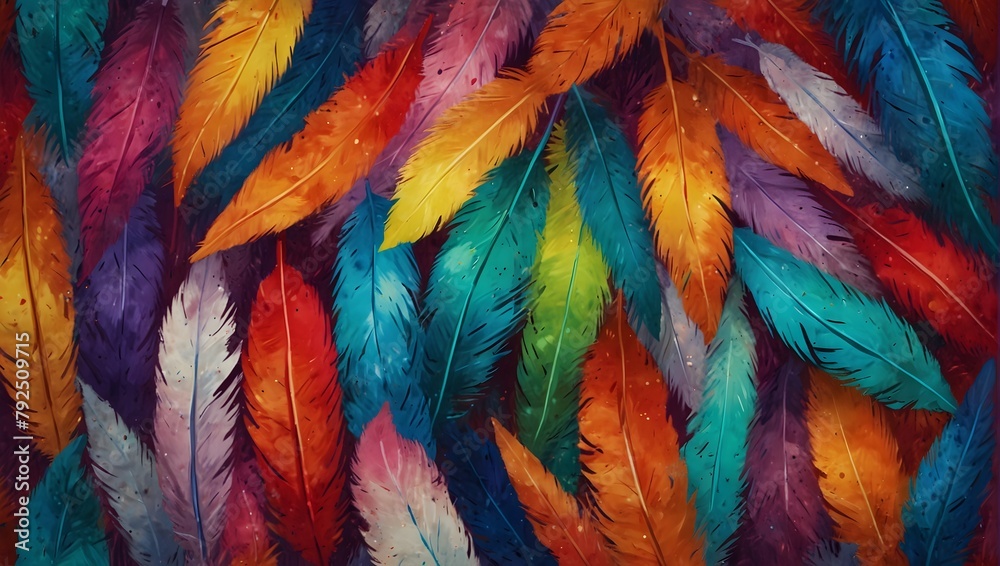 Obraz premium Impressionist artwork depicting feathers on a vividly colorful background Generative AI