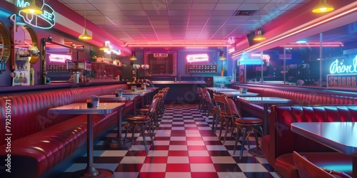retro dinervintage booths and neon sign glowing in nostalgia