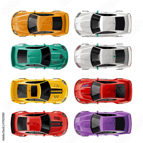 top-down view of a parking lot, showcasing a diverse range of cars © Supardi
