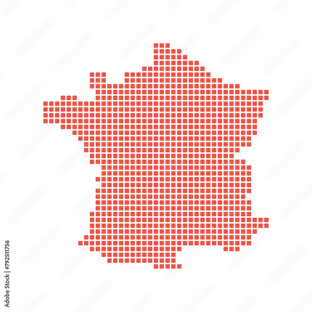 シンプルでおしゃれなフランスの形の地図 - 赤い四角形で描いたデフォルメしたシルエットのマップ