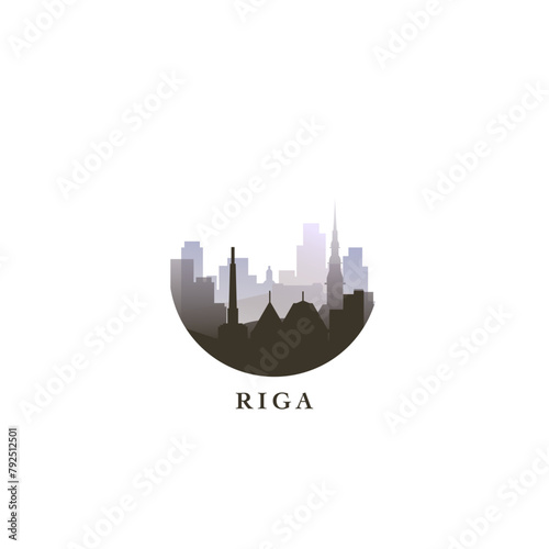 Riga cityscape  gradient vector badge  flat skyline logo  icon. Latvia city round emblem idea with landmarks and building silhouettes. Isolated graphic
