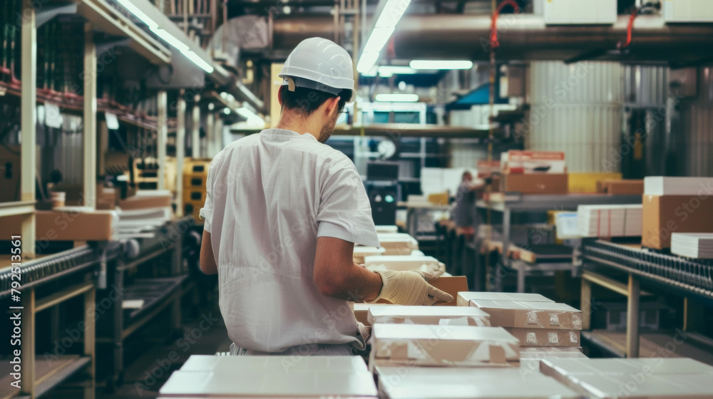 Worker overseeing production line at factory