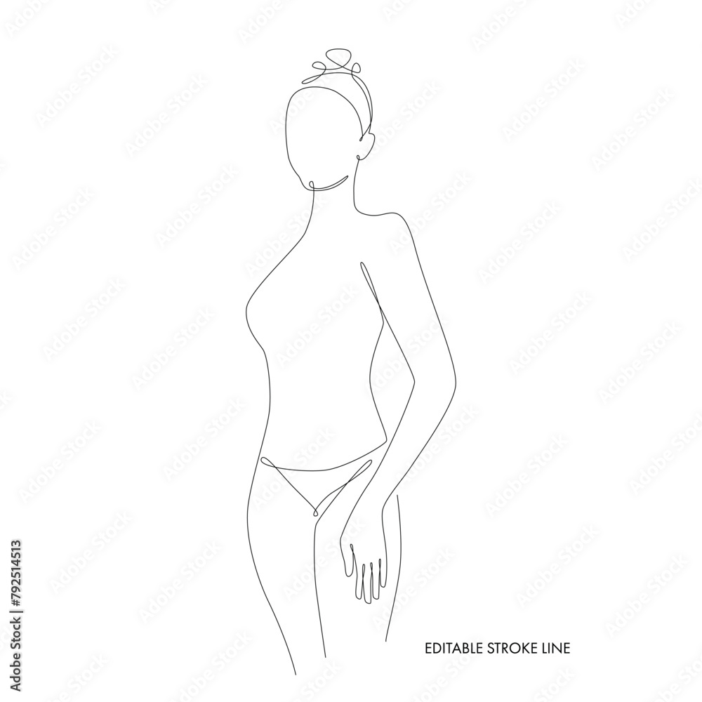 Woman body one single continuous line silhouette. Vector stock illustration isolated on white background for design template beauty and spa calendar, price list, social media. Editable stroke. Woman body one single continuous line silhouette. Vector stock illustration isolated on white background for design template beauty and spa calendar, price list, social media. Editable stroke.