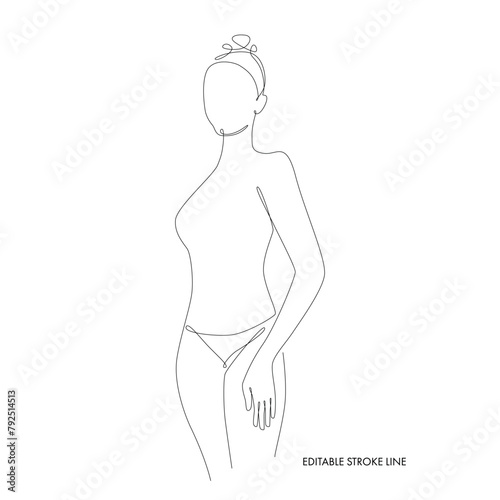 Woman body one single continuous line silhouette. Vector stock illustration isolated on white background for design template beauty and spa calendar  price list  social media. Editable stroke.