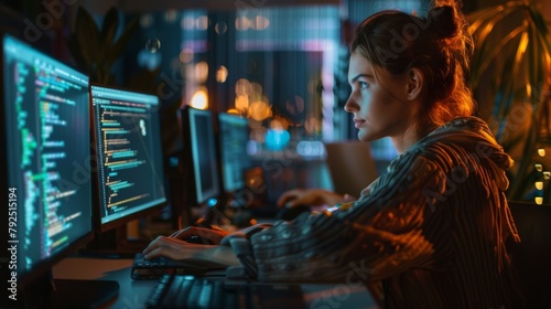 A Woman Programming Late at Night