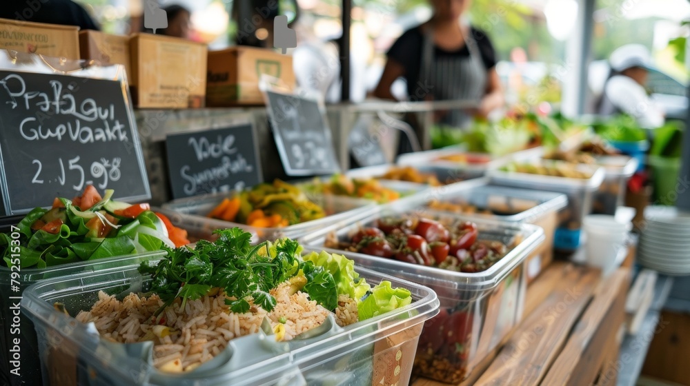 A sign at a local restaurant encouraging customers to bring their own containers for takeout food reducing the use of singleuse plastic and promoting sustainability. .