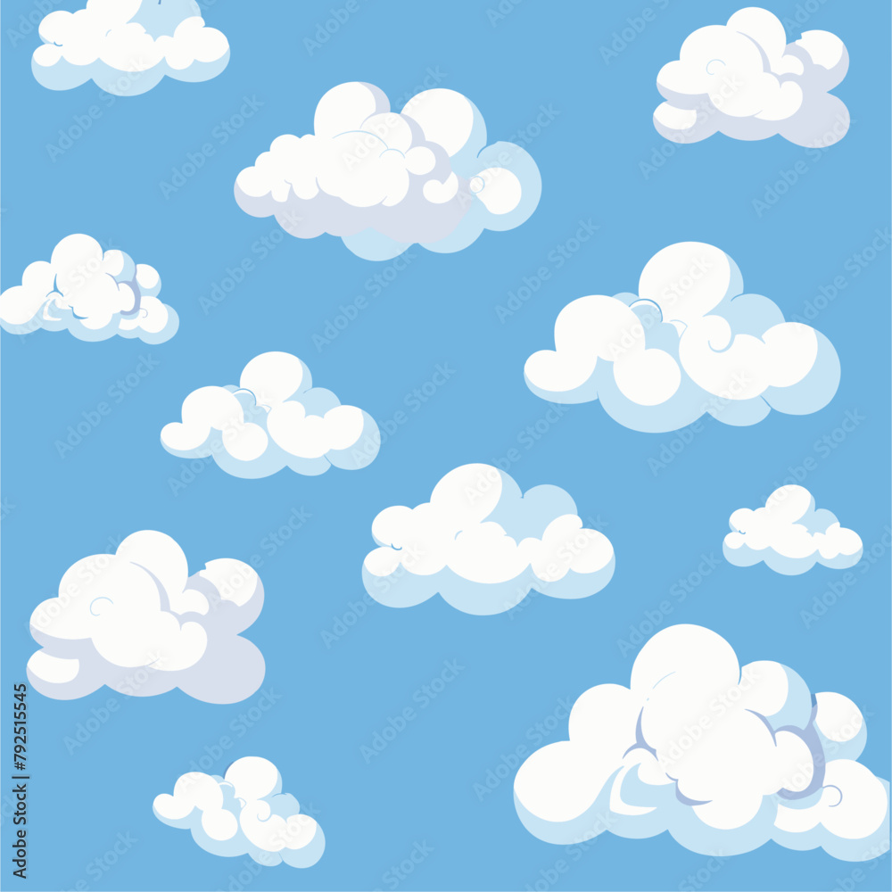 calming cloud pattern featuring fluffy white puffs scattered across a clear blue sky