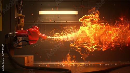 Gasoline nozzle with flames pouring out of it