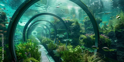 Futuristic Underwater HabitatTransparent Walls and Marine Life Beauty photo