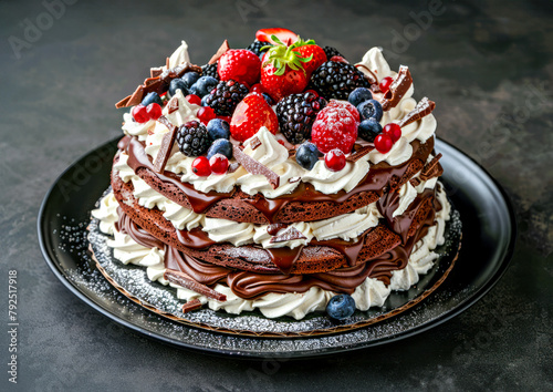 homemade cake with cream and berries