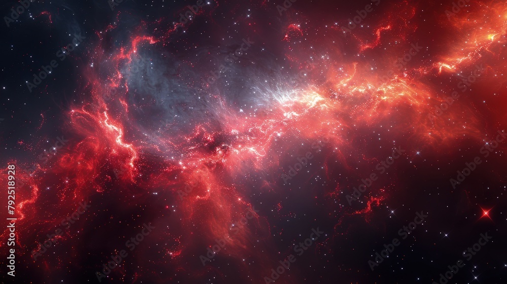Dark Galaxy with red crimson Colors and Dazzling Patterns. Abstract cosmos background.