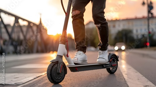 a person, Riding an electric scooter in the city