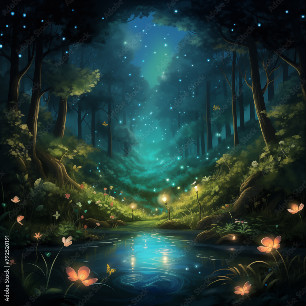 Enchanted Reflections: A Serene Forest Painting