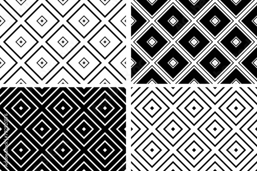 Set of Seamless Geometric Diagonal Checked Black and White Patterns.