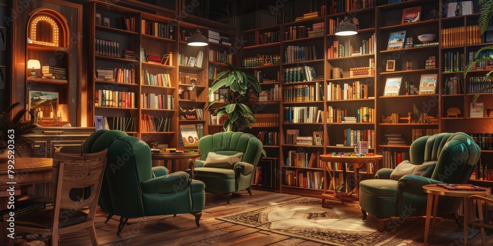 A cozy corner caféplush armchairs and shelves. A cozy corner caféplush armchairs and shelves.