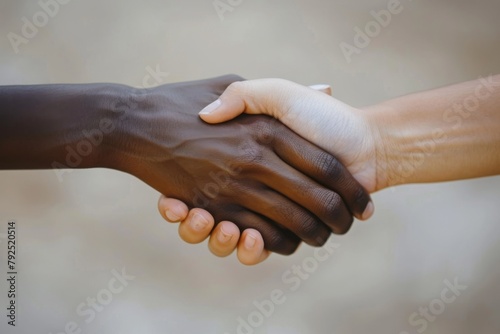 Two hands of different skin colors together in solidarity
