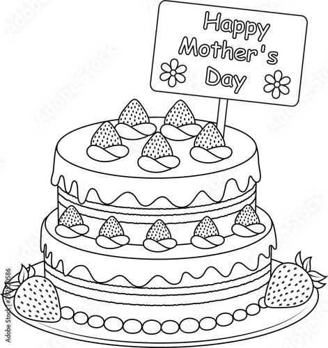 Mother's Day Cake coloring page for kids, Happy Mother's Day coloring page