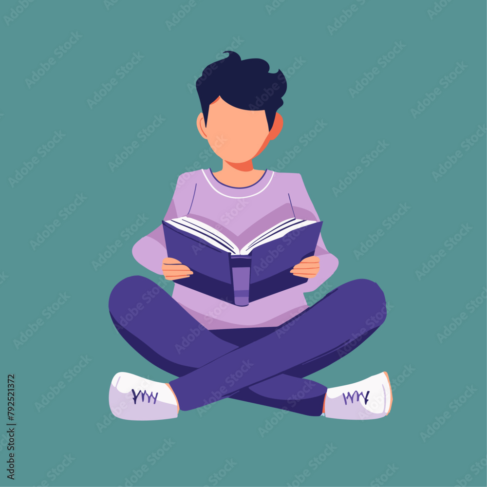 person is depicted in a serene and focused state, sitting cross-legged with a book open in their hands, immersed in reading against a calming green background person is depicted in a serene and focused state, sitting cross-legged with a book open in their hands, immersed in reading against a calming green background