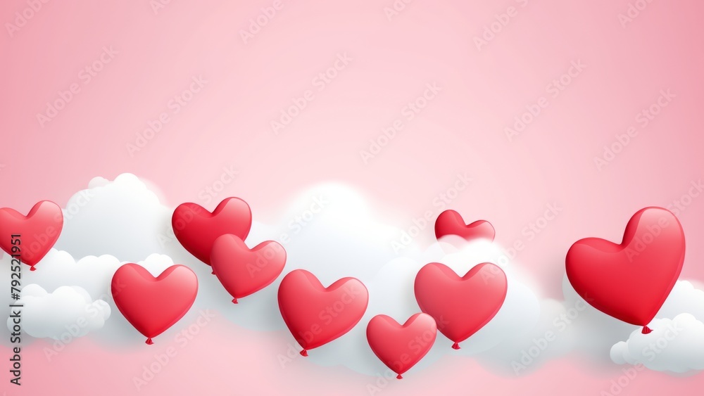 Valentine backgroung pastel soft pink sky paper art with heart love romance concept design vector illustation decoration banner.