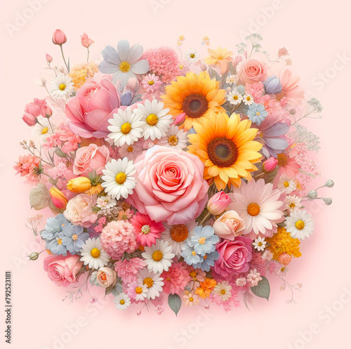 Beautiful watercolor background with flowers. Pastel delicate colors. Spring.
