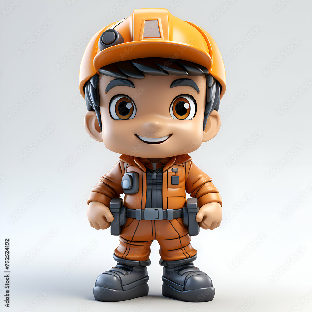 3D Render of a cartoon worker with a helmet and overalls 3D Render of a cartoon worker with a helmet and overalls