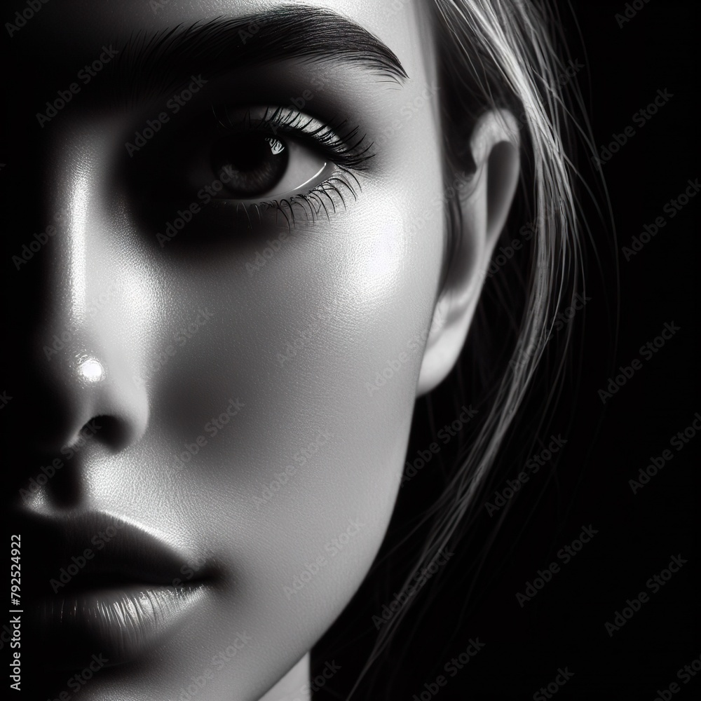 Fototapeta premium close-up young woman face with the rim light black and white