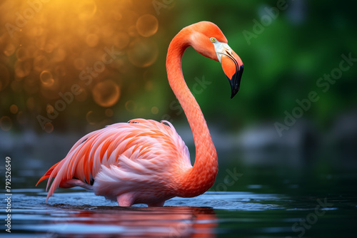 pink flamingo in water Flamingo Stand in The Water With Beautiful Nature animals birds
