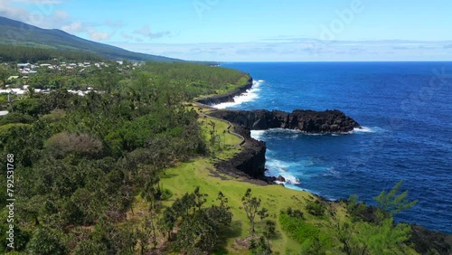 Cap Mechant place and coast with volcanic rocks at Reunion Island