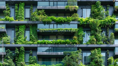 Greenery Adorned Modern Building Facade with Lush Plants