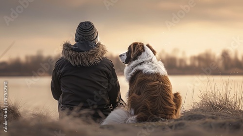 loyal dog sitting patiently beside its owner, their bond a testament to the unconditional love and loyalty of pets. photo