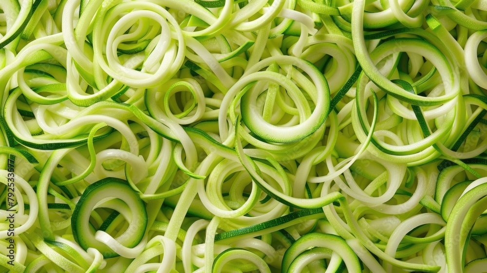 Zucchini noodles close-up. Macro shot with fresh green colors.