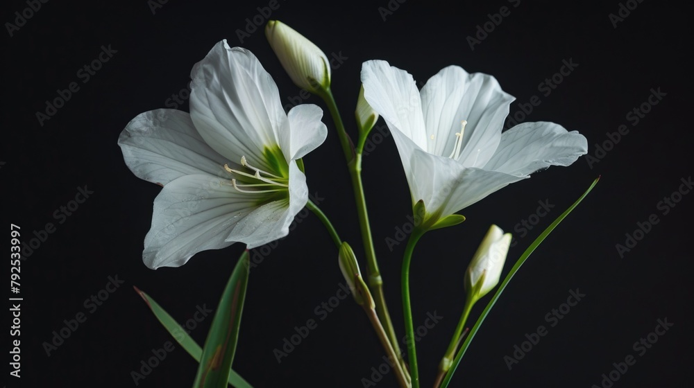 Close-up of white blossoming flowers against a dark background. Close-up of white blossoming flowers against a dark background.
