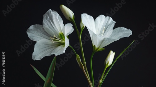 Close-up of white blossoming flowers against a dark background.